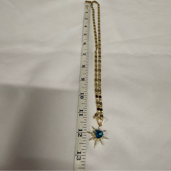 New Laminated gold Necklace with Blue Heart Pendant women’s - Picture 5 of 5